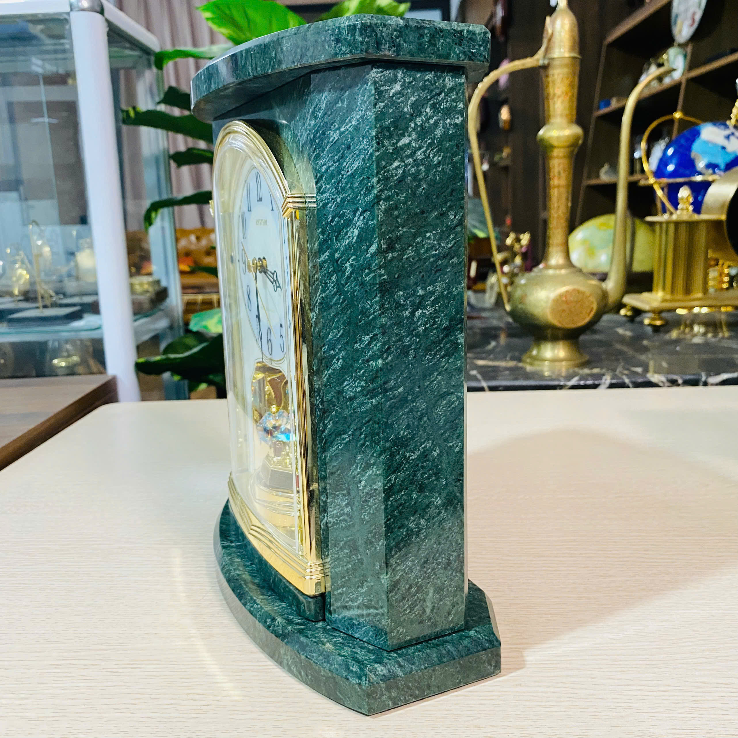 Đồng hồ để bàn Rhythm đá marple napoli xanh