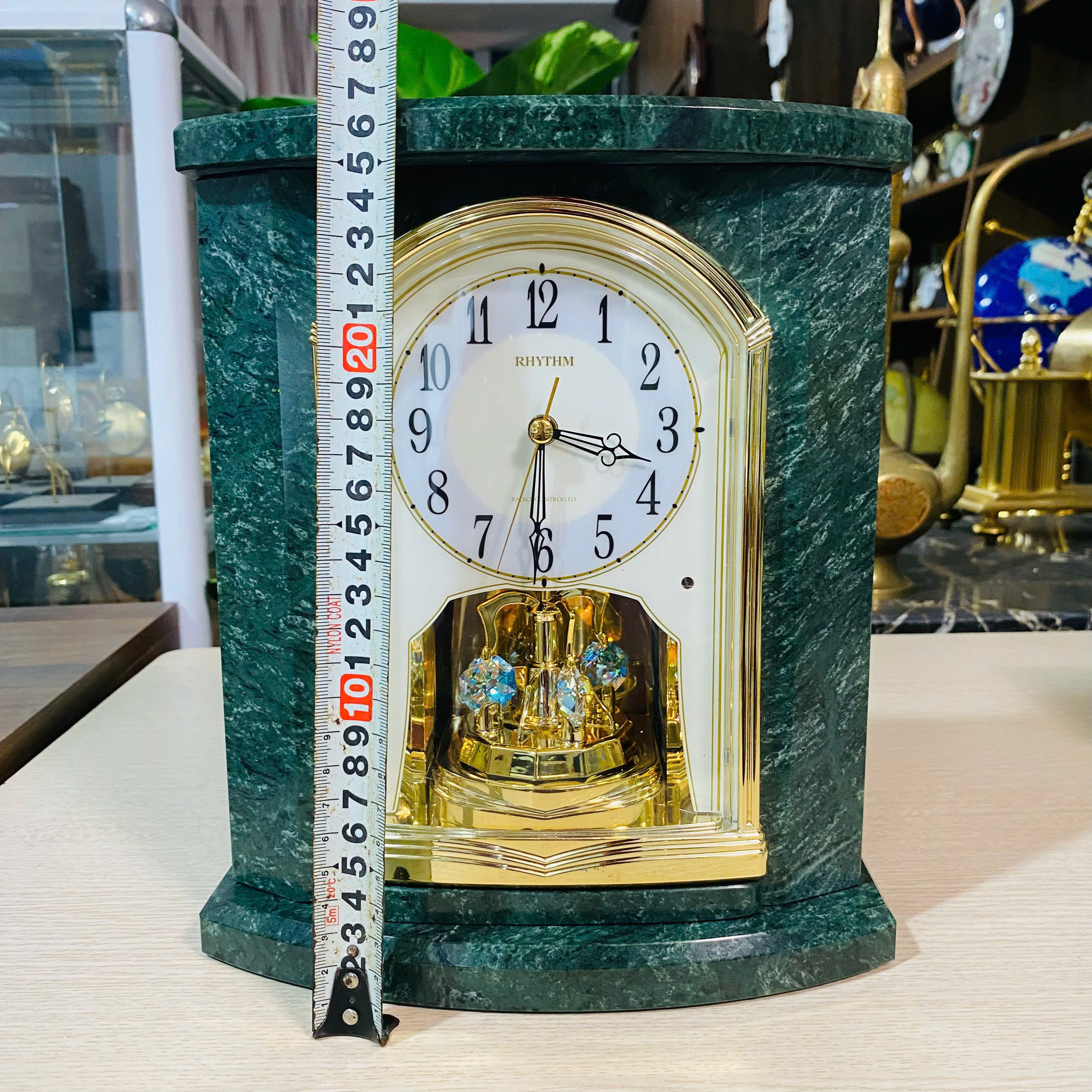 Đồng hồ để bàn Rhythm đá marple napoli xanh