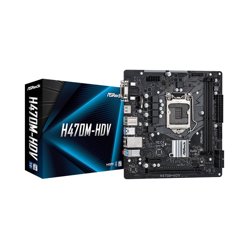 Mainboard ASROCK H470M-HDV (Intel H470, Socket 1200, m-ATX, 2 khe Ram DDR4) - MBC