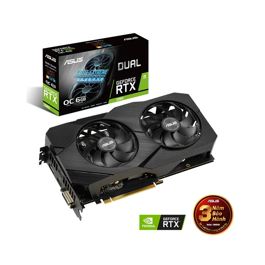 Card màn hình Asus DUAL RTX 2060-O6G EVO (6GB GDDR6, 192-bit, DVI+HDMI+DP, 1x8-pin) - MBC