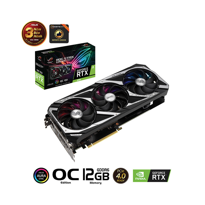 Card màn hình Asus ROG STRIX RTX 3060-O12G-GAMING (12GB GDDR6, 192-bit, HDMI +DP, 1x8-pin) - MBC