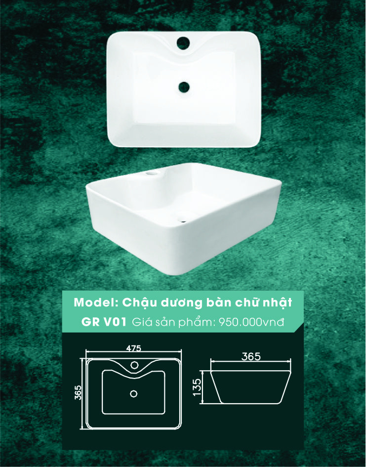 Chậu dương bàn chữ nhật GR-V01