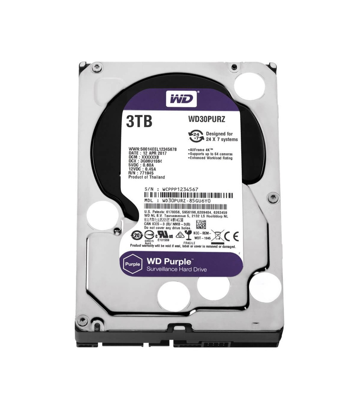 Ổ cứng HDD WD Purple 3TB 3.5 inch, 5400RPM, SATA, 64MB Cache (WD30PURZ) - MBC