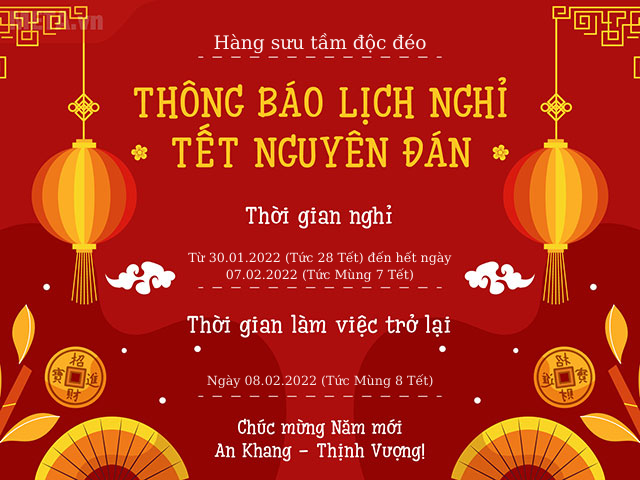 Thông báo lịch nghỉ Tết nguyên đán 2022