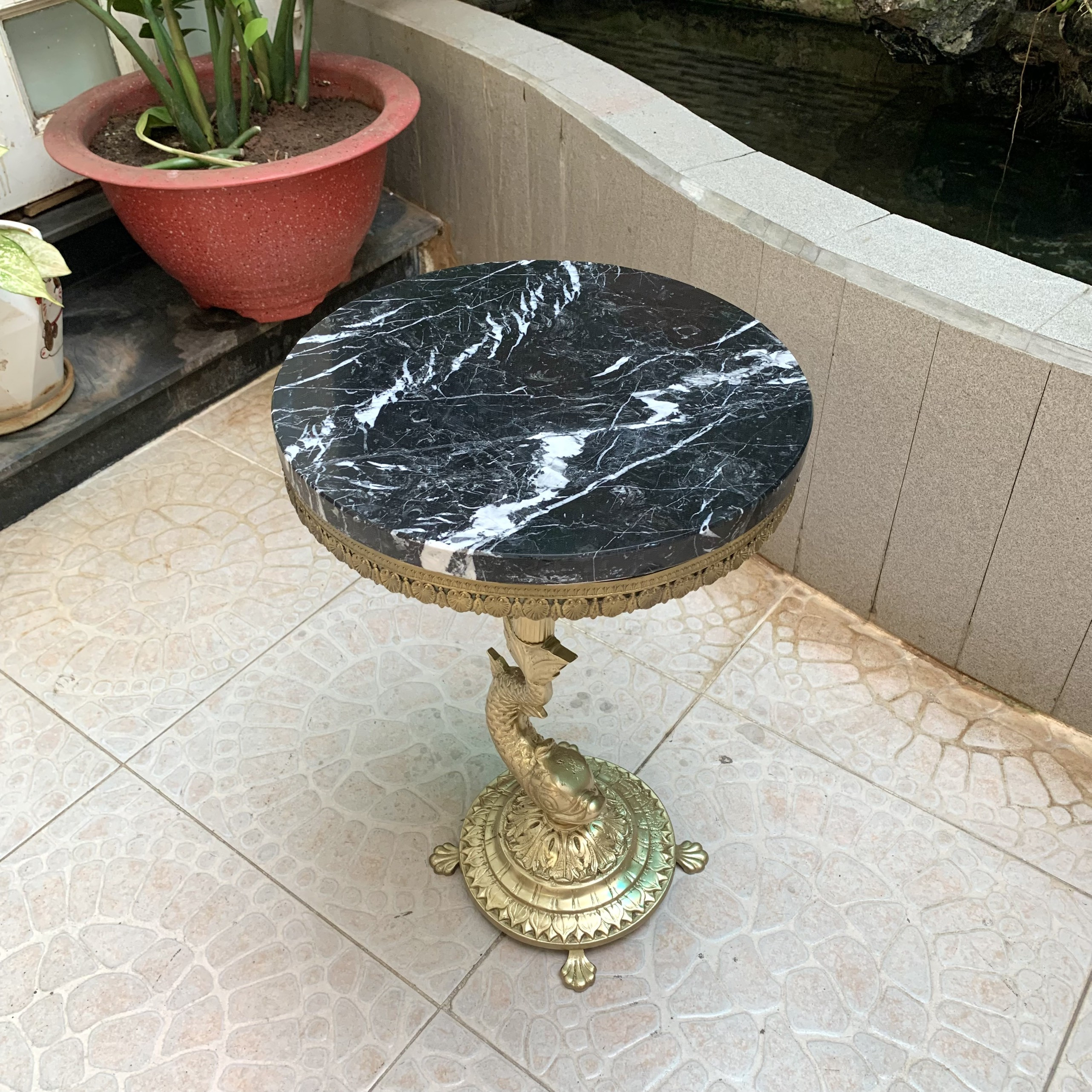 Đôn đồng cá chép hóa rồng đá cẩm thạch
