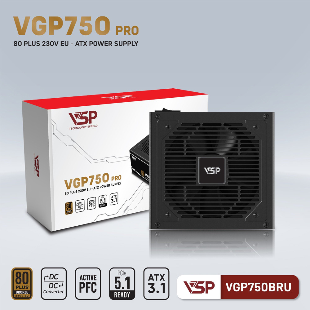Nguồn VSP VGP750BRU PRO ATX3.1 PCIe 5.1 (750W/ 80 Plus Bronze/ ATX/ Đen)