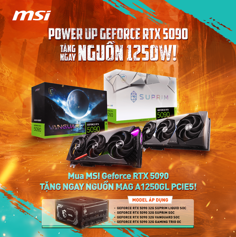 POWER UP GEFORCE RTX 5090 - TẶNG NGAY NGUỒN 1250W!
