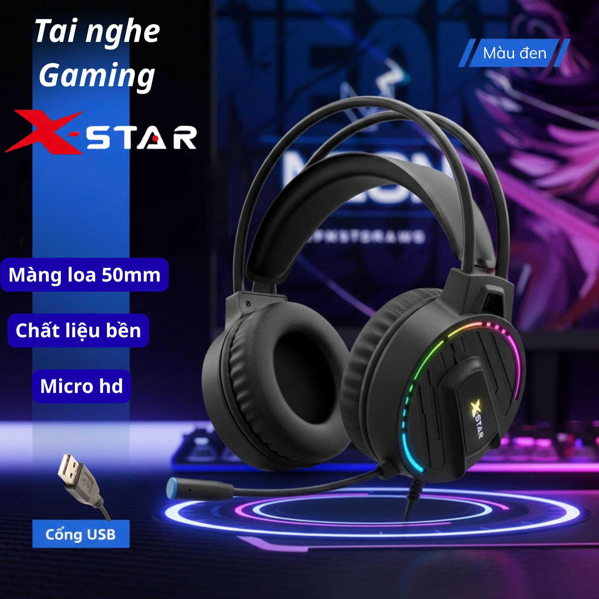 Tai Nghe Chụp Gaming XSTAR G93 RGB  Mới 100% Bảo Hành 12 Tháng