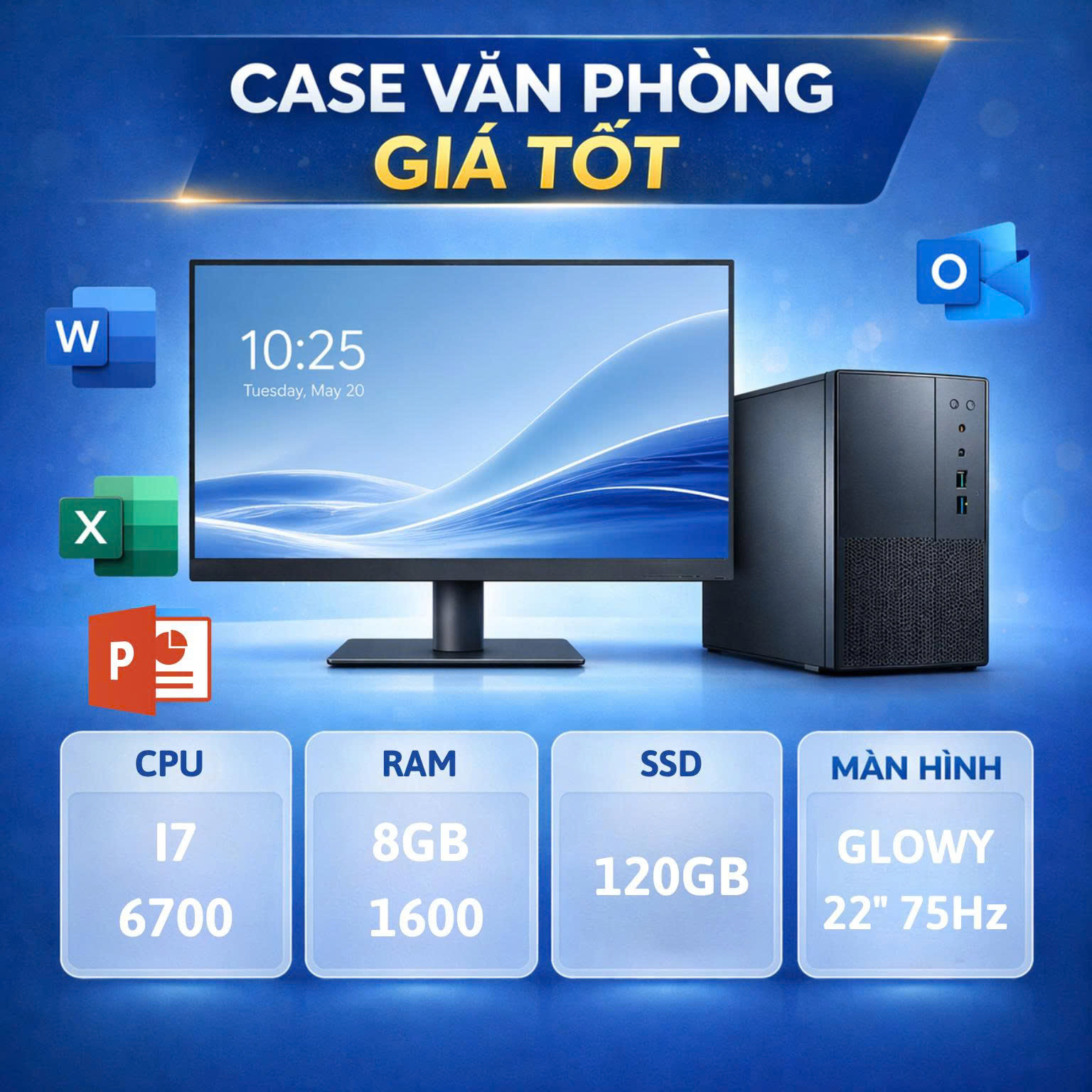 PC Văn Phòng Core I7 | RAM 8GB | SSD 120GB | Màn Hình 22 INCH BẢO HÀNH 24 THÁNG